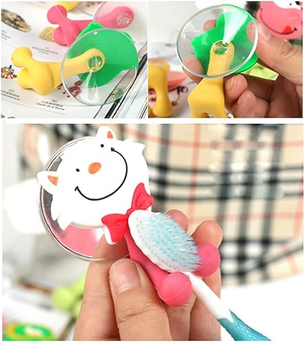 Miniatura 6 de 5 soportes para cepillos de dientes para niños, lindos animales de dibujos animados, montados en la pared, para niños, niñas, adultos, resistentes y