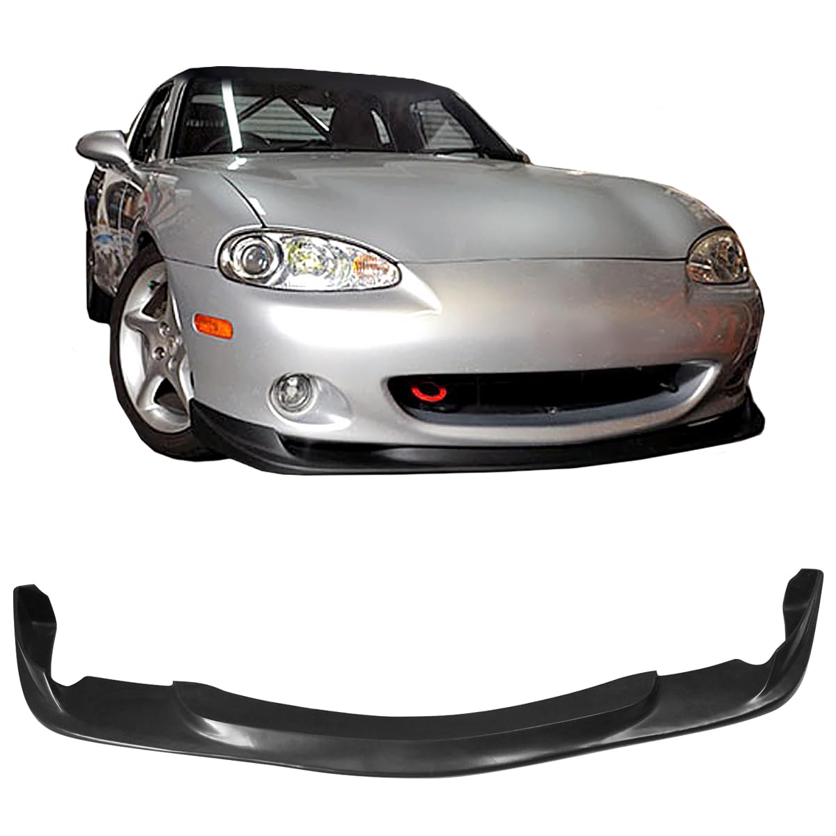 Front Bumper Lip Chin Spoiler, Compatible with 2001-2005 Mazda Miata, GV Style Polyurethane(PU) Front Lower Splitter Protector, Unpainted Black, 1 PC