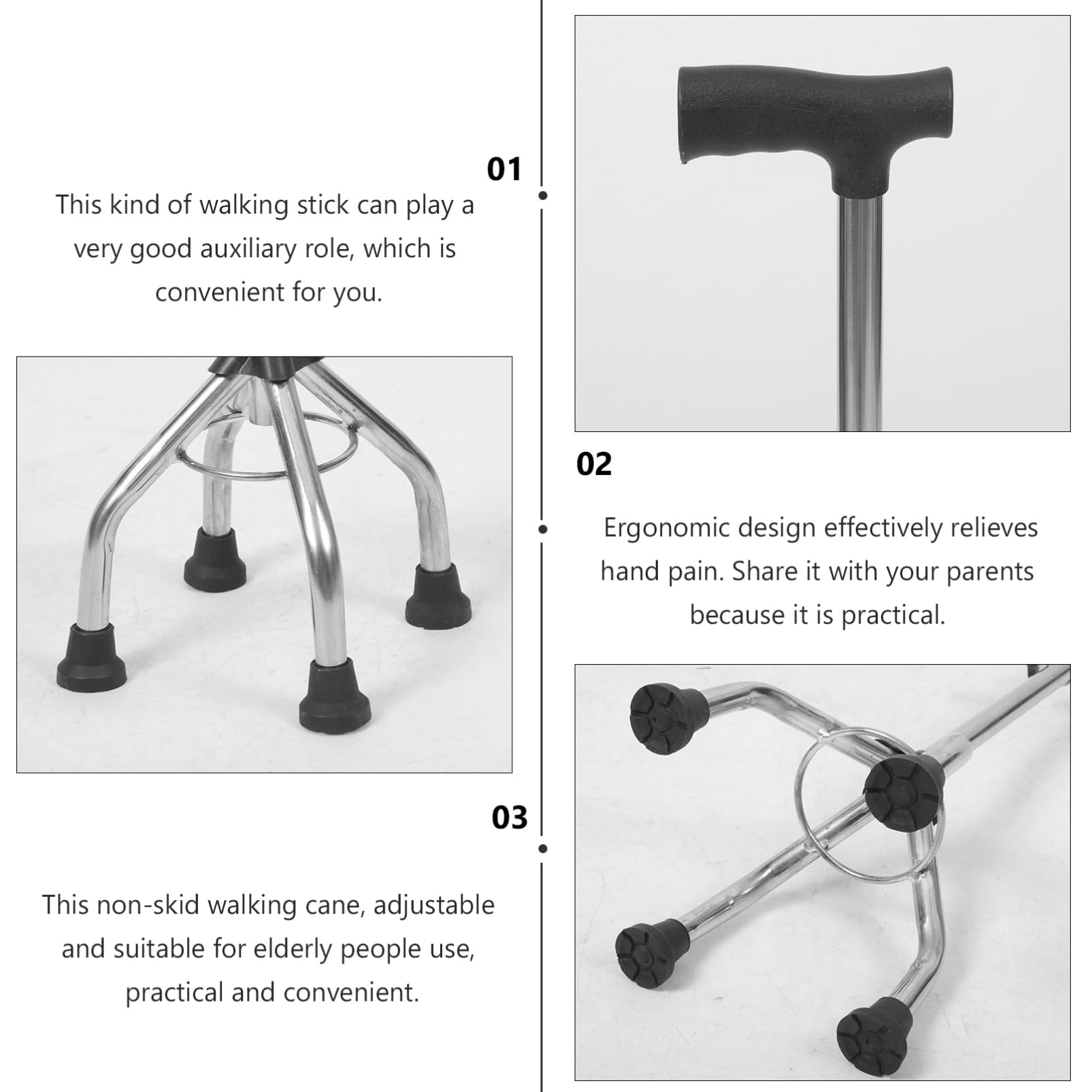 Bastone Quadripode Antiscivolo in Lega di Alluminio per Anziani | Leggero e Stabile, Design Ergonomico, Uso Outdoor e Camminata Quotidiana