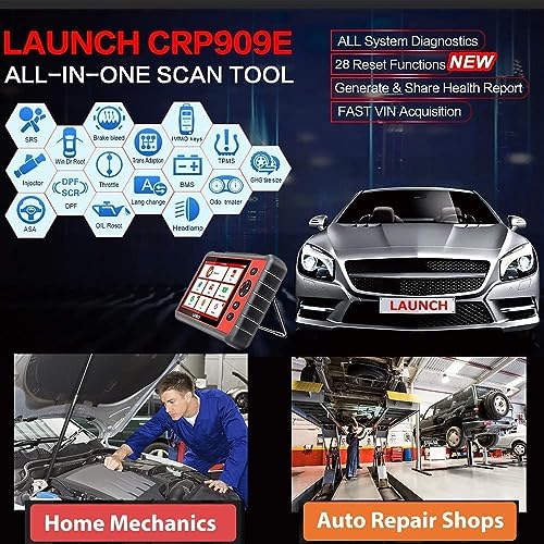 LAUNCH CRP909E Elite Full System OBD2 Scanner,2025 OE-Level Car Diagnostic Scan Tool,28+ Reset Service,TPMS,SAS,DPF,ABS Bleeding,2 Years Free Update