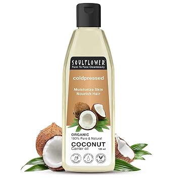 Soulflower Organic Coconut Oil,100% Pure, Natural & Cold Pressed, No Mineral Oil & Preservatives, 120ml