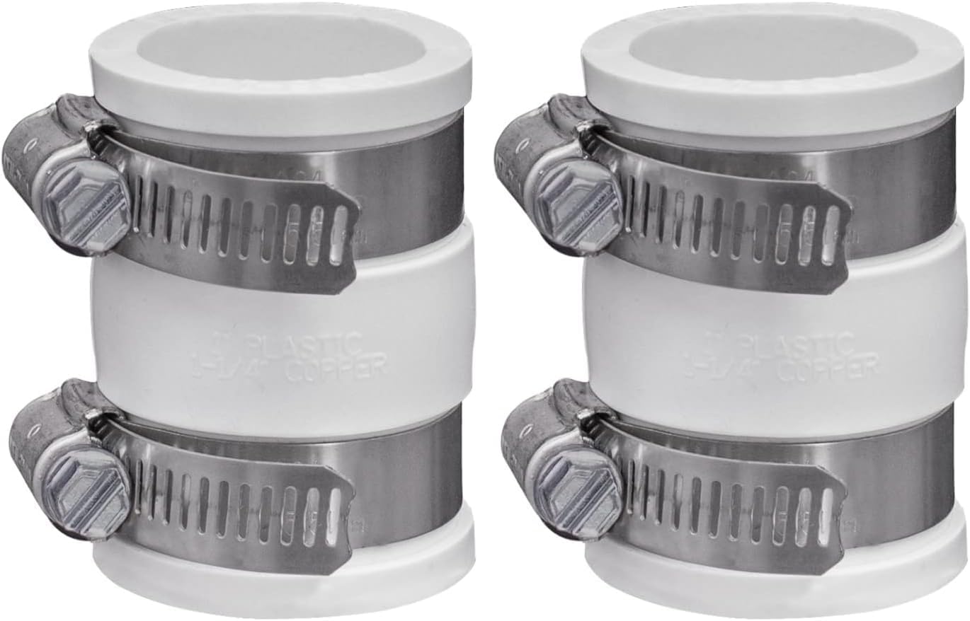 Fernco 1056-100 1-in. Flexible PVC Pipe Coupling for Plastic and Copper Plumbing Connections in White