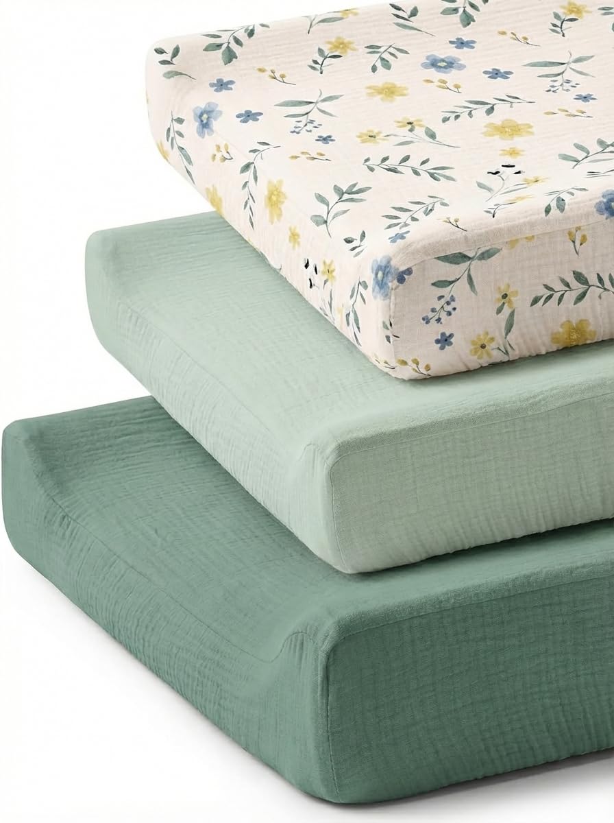 Changing Pad Cover for Baby Girls Boys, Muslin Changing Table Pad Covers with Boho Style, Neutral Color Soft and Breathable (Spring Garden)