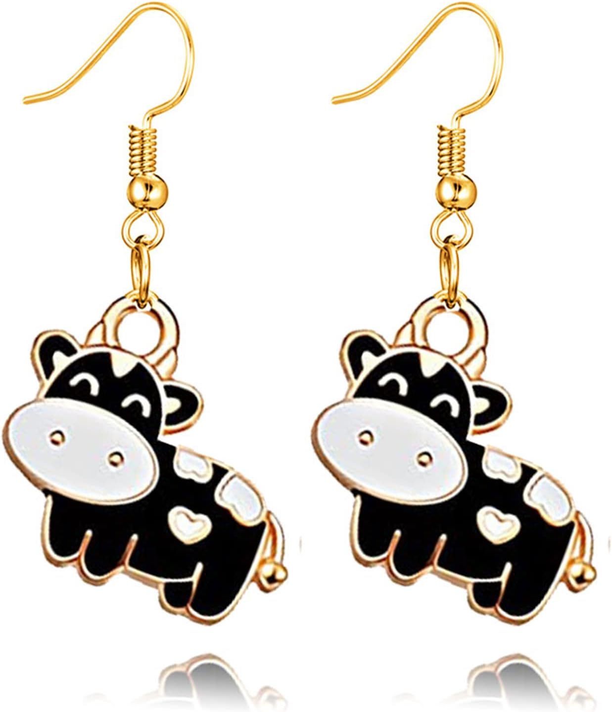 MALOYANVE New Zodiac Cow Farm Pet Dangle Hook Earrings Cute Golden Cow Animal Drop Earrings for Women Birthday Friendship Party Accessories Jewelry Gift