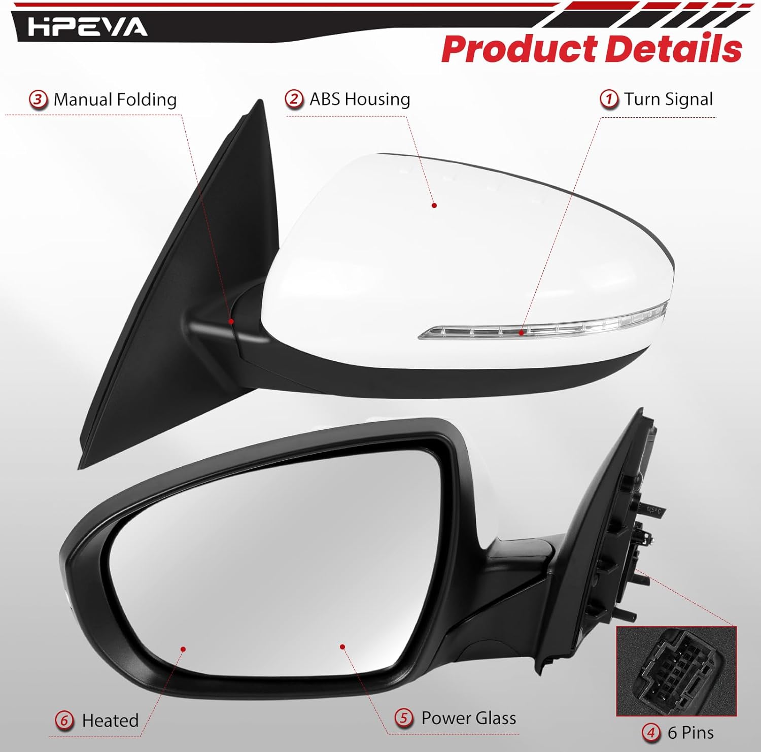 2014 2015 Left Driver Side Mirror Rear Door View Mirror Compatible with Kia Optima EX/LX/SX,with Manual Folding/Power Adjustment/Signal Light System/HD Glass,Replace KI1321175(White,6pins)