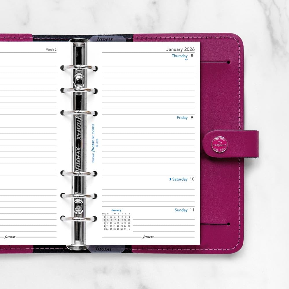 Filofax Terminplaner 2026, 1 Woche auf 2 Seiten, liniert, englisch, 9,5 x 17,1 cm