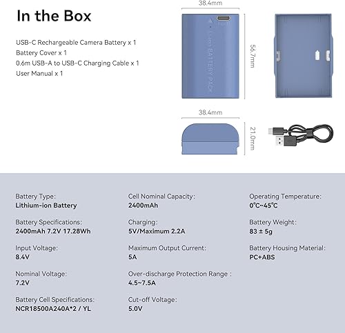 Miniatura 9 de SMALLRIG LP-E6NH - Batería de repuesto USB-C de 2400 mAh para Canon R5, R6, R7, 2.5H, batería de carga completa para Canon R6 Mark II, R, R5 C, 5D