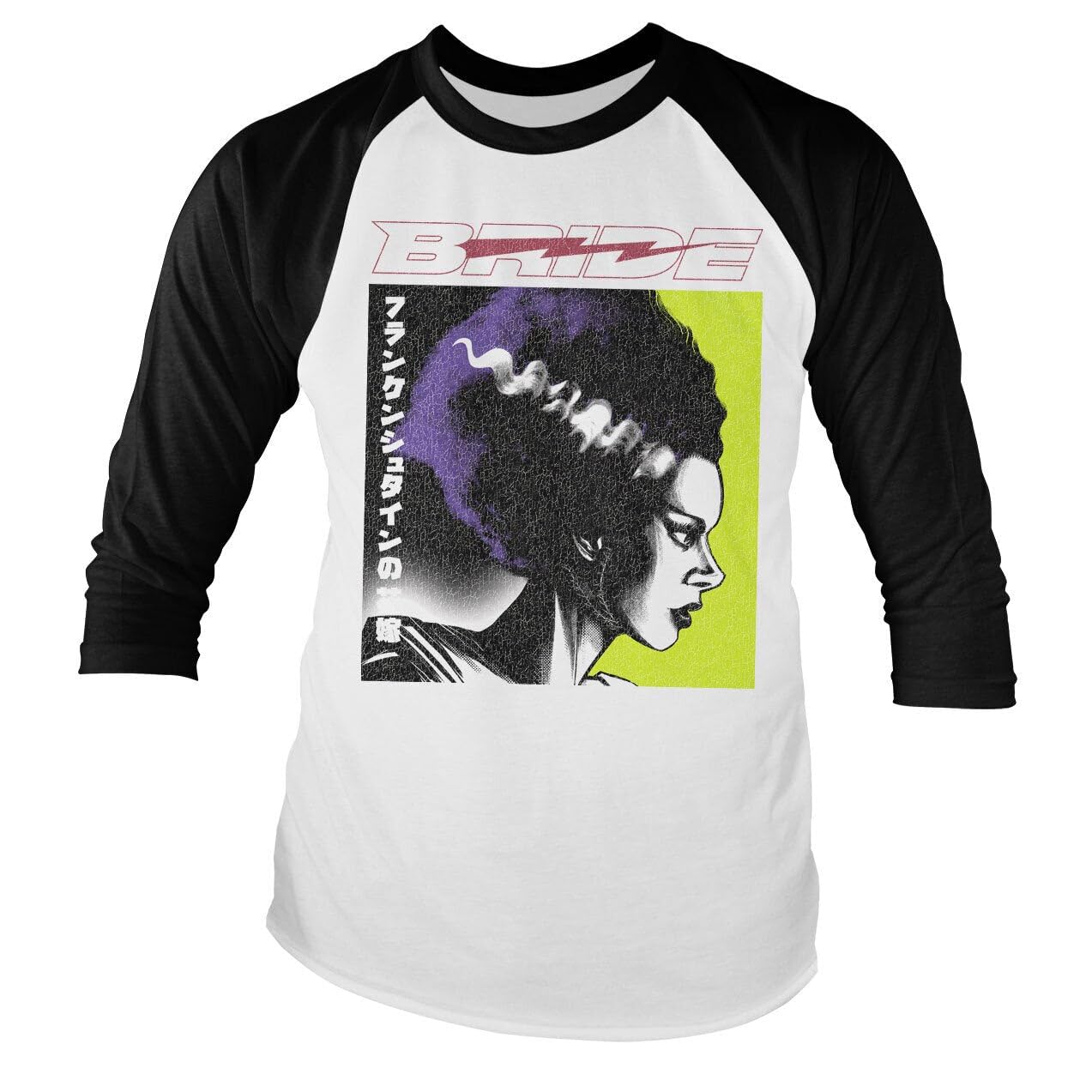 Universal Monsters Unisex White-Black Officially Licensed Bride Of Frankenstein Baseball Long Sleeve T-Shirt (White-Black), Medium