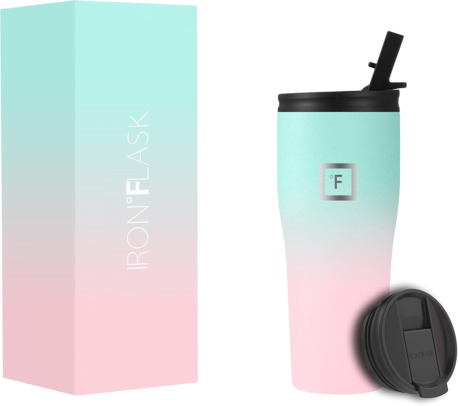 IRON °FLASK Rover Tumbler 2.0-24 Oz 2 Lids Vacuum Insulated Stainless Steel Bottle, Modern Double Walled, Drinking Cup Simple Thermo Travel Mug, Hydro Water Metal Canteen Winter White 24 Oz Bubble Gum