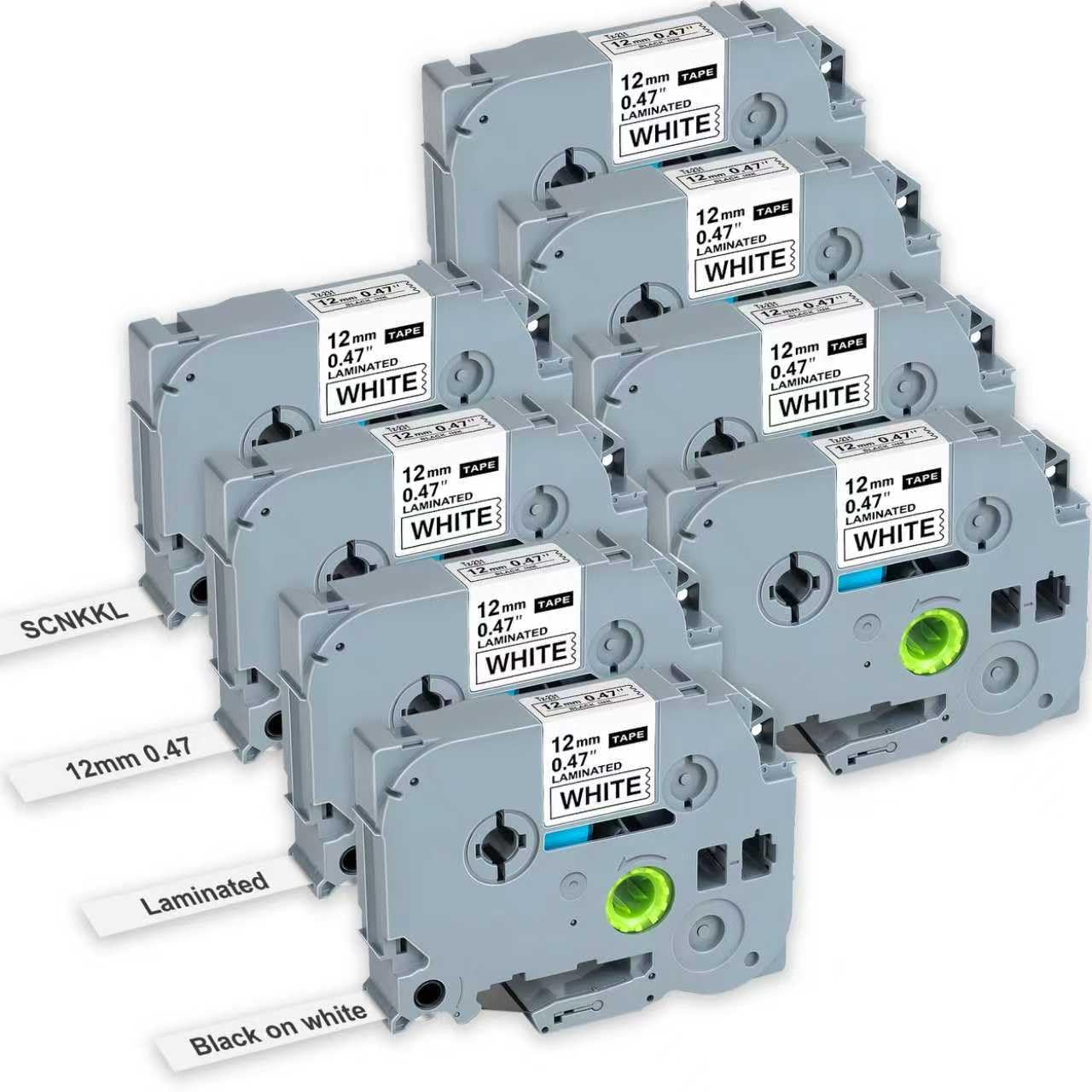 8-Pack Replacement for Brother Label Maker Tape, P-Touch Label Tape, Tz 231 Tape 12mm 0.47 Laminated Black on White, Compatible with Brother PT-D210