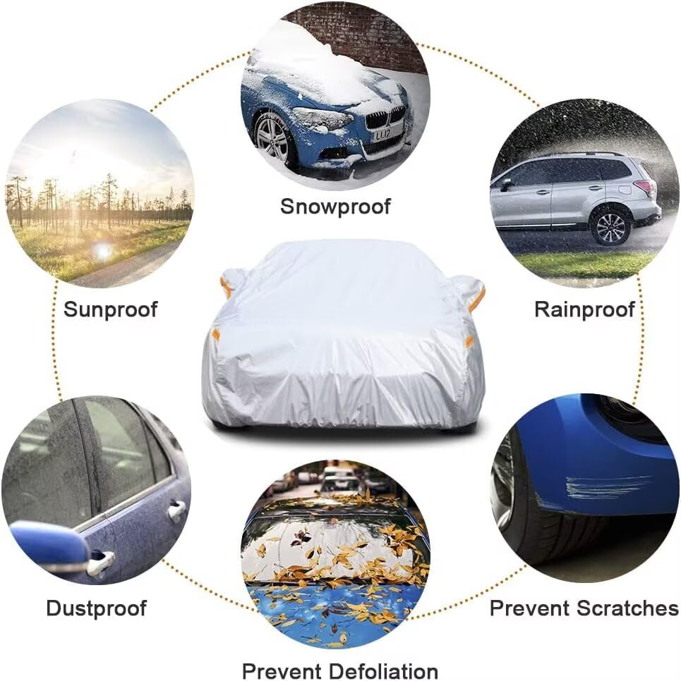 Image of Kayme 6 Layers Car Cover Custom Fit for Fit, Waterproof All Weather for Automobiles, Outdoor Full Cover Rain Sun UV Protection with Zipper Cotton