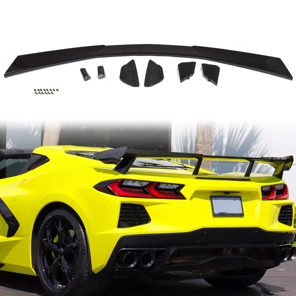Rear Trunk Lid High Wing Spoiler Kit Compatible with 2020-2025 Chevy Corvette C8, Gloss Black ABS Plastic Rear Trunk Lid Spoiler Wing Lip,