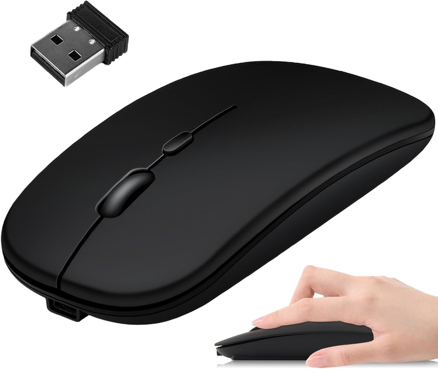 Wireless Mouse, Bluetooth & 2.4GHz with USB Receiver, 800-1600 DPI Optical Tracking, Rechargeable Slim Silent Cordless Mouse, Long Battery Life...