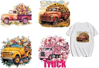 arricraft 4 Pcs Truck Iron on Decals Patches, Sunflower Butterfly Romance Plastic Heat Transfer Stickers for T-Shirts Bags Clothing DIY Decorations 9inch(23cm) Long