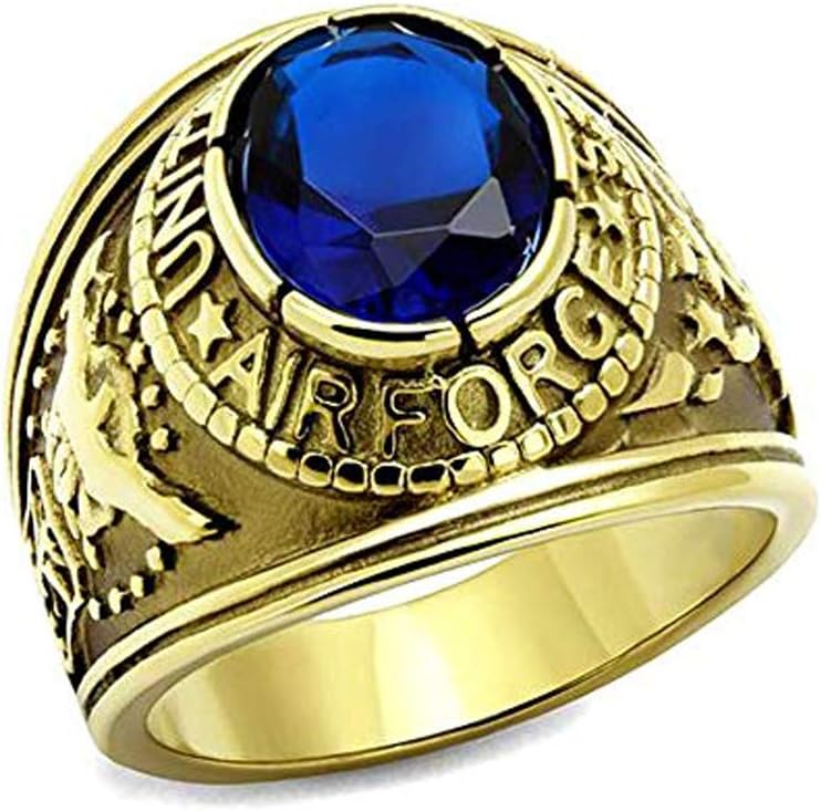 U.S.A.F. - US Air Force Ring (Gold Plated/Blue Stone) USAF Military Jewelry U.S. AirForce Uniform Veteran Ring