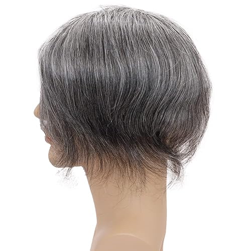 Miniatura 4 de Tupé de cabello humano europeo para hombres, suave encaje suizo completo, sistema de reemplazo de cabello de 10 x 8 pulgadas, lacio, 1B mixto, 60%