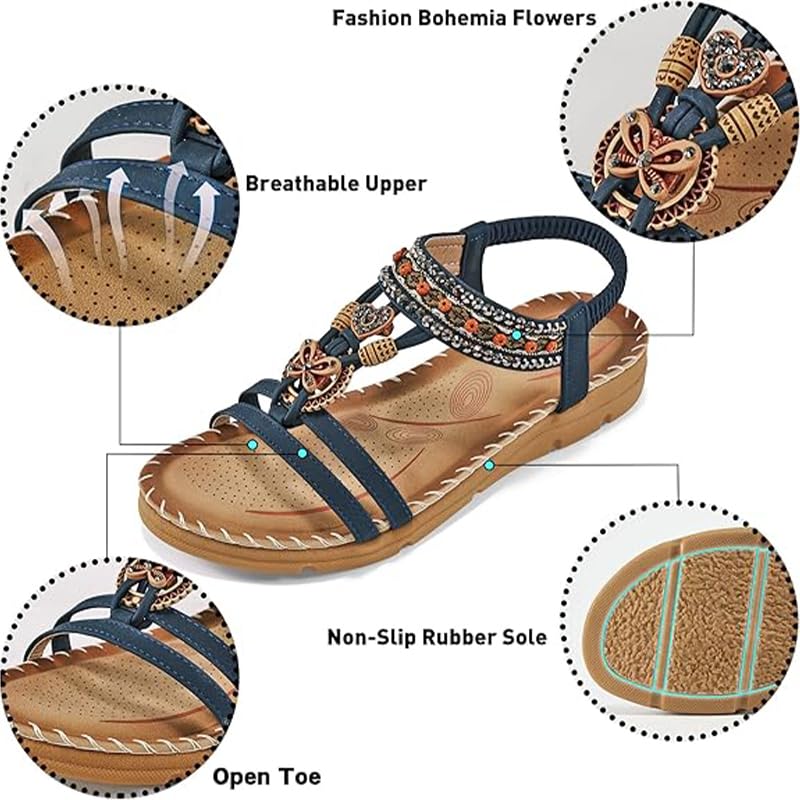 women's flat sandals, summer bohemian women's flat slippers open toe beach shoes, beach slippers, summer dress shoes3