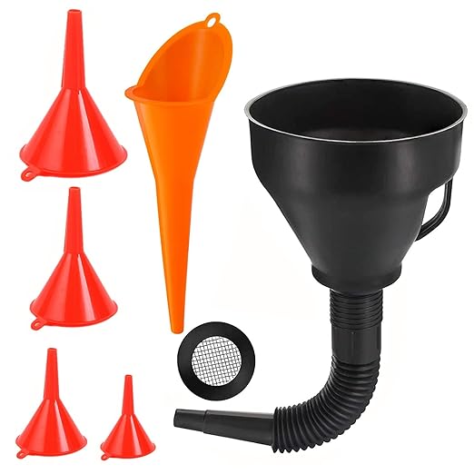 6 Pcs Right Angle Flexible Plastic Funnel Set, Universal Car Gasoline