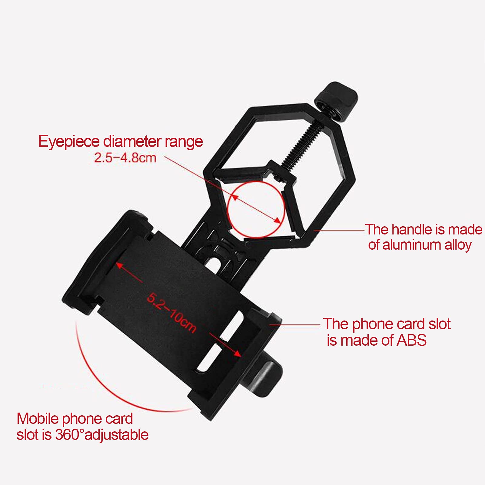 Phone Mount, Portable Black Cellphone Telescope Adapter Mount for Spotting for Telescope for Binocular for Monocular