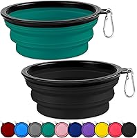 Paercute Collapsible Dog Bowls 2 Pack - Large Travel Water Food Bowls for Medium Large Dogs Cats with Carabiners Hiking Camping