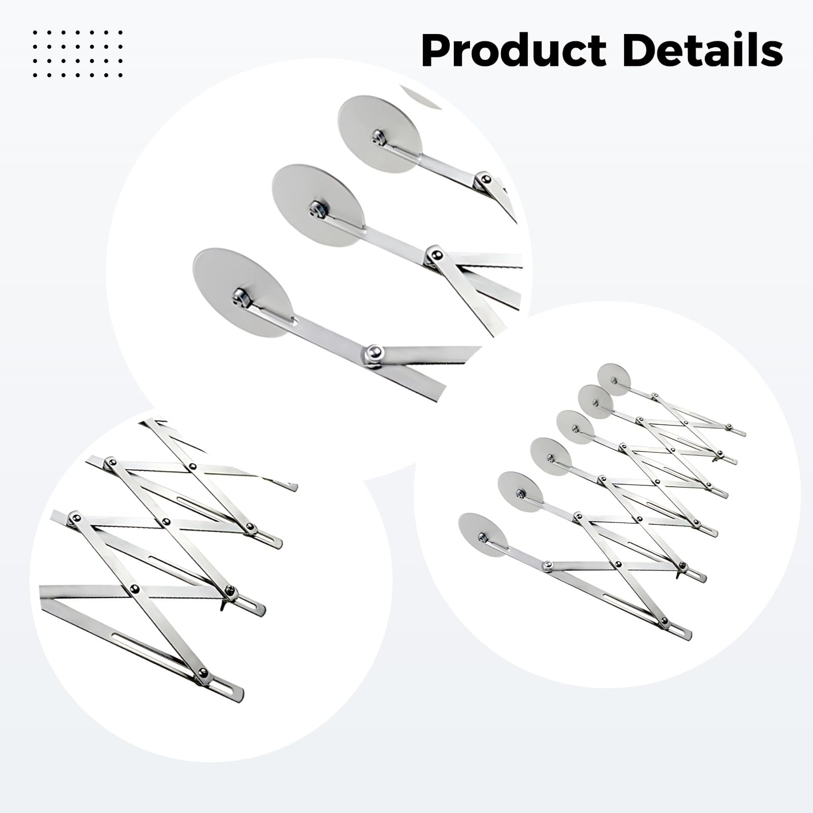Edelstahl-Teigteiler mit 6 Rädern, verstellbarer Teigschneider und Pizzaroller, ausziehbar von 24,5 bis 59,8 cm, Räder 5,5 cm, für Pizza, Teig, Gebäck und gleichmäßige Portionen