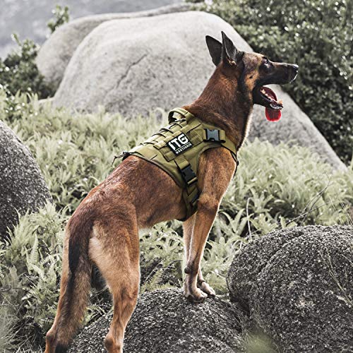 OneTigris Hundegeschirr, FIRE WATCHER Taktische Geschirr Sicherheitsgeschirr Hunde Hundeweste mit 1 Griffe und 2 D-Ring 1000D Nylon (L, Grün)