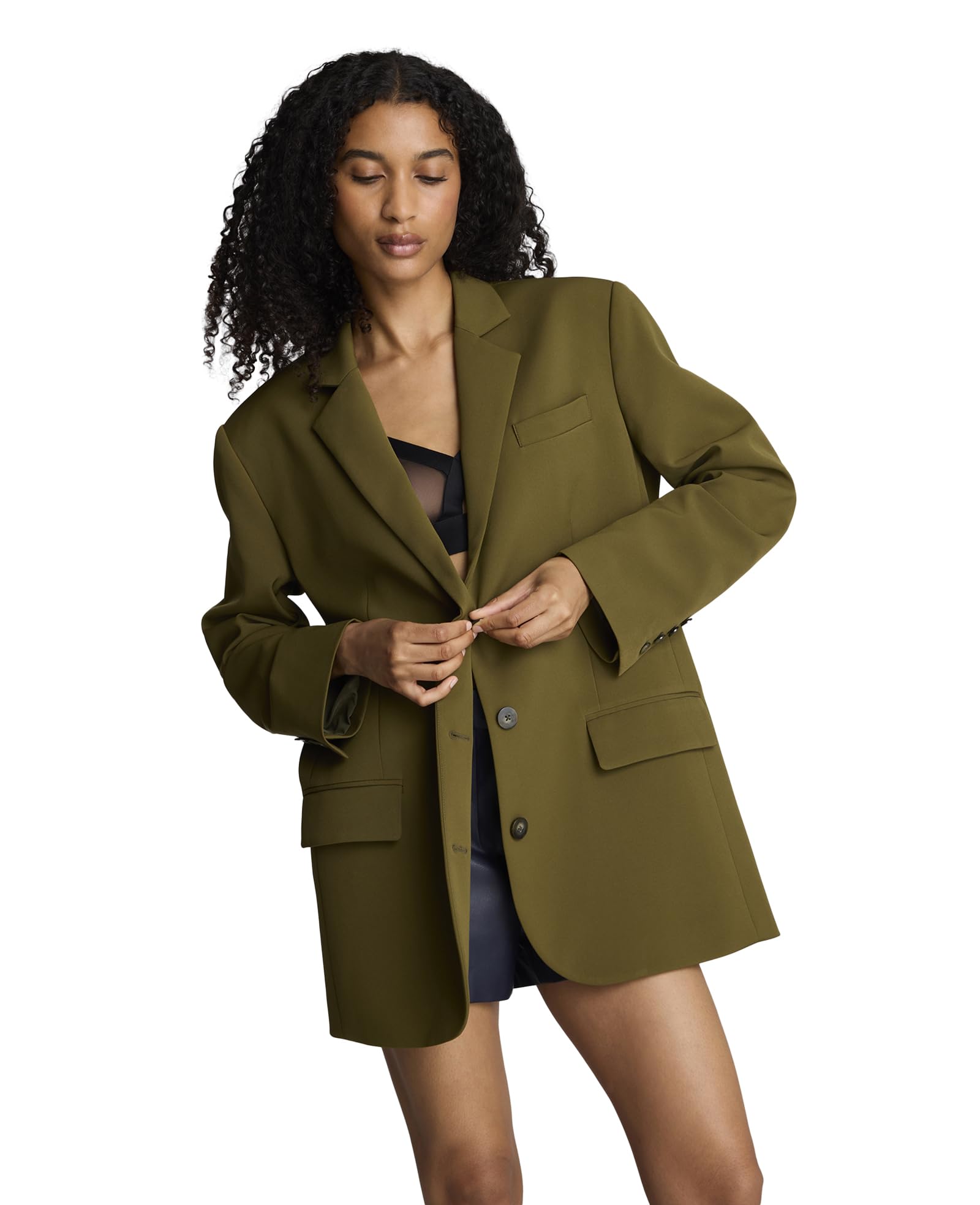 Kenneth Cole Womens Boyfriend Three Button Blazer