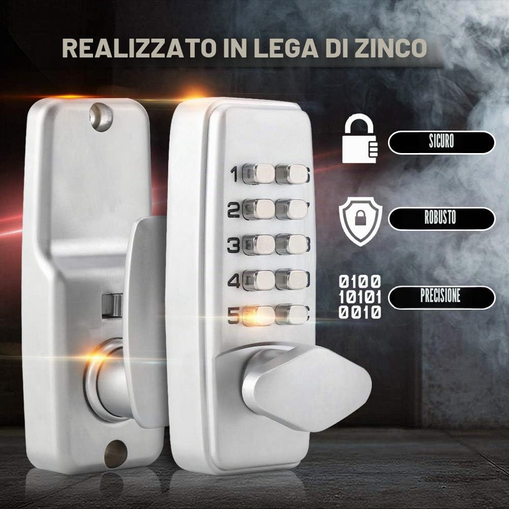 Serratura Digitale Senza Chiave con Tastiera a Codice, Lega di Zinco, Password 2-8 Cifre, per Porta Esterna Casa e Ufficio, 30-60mm