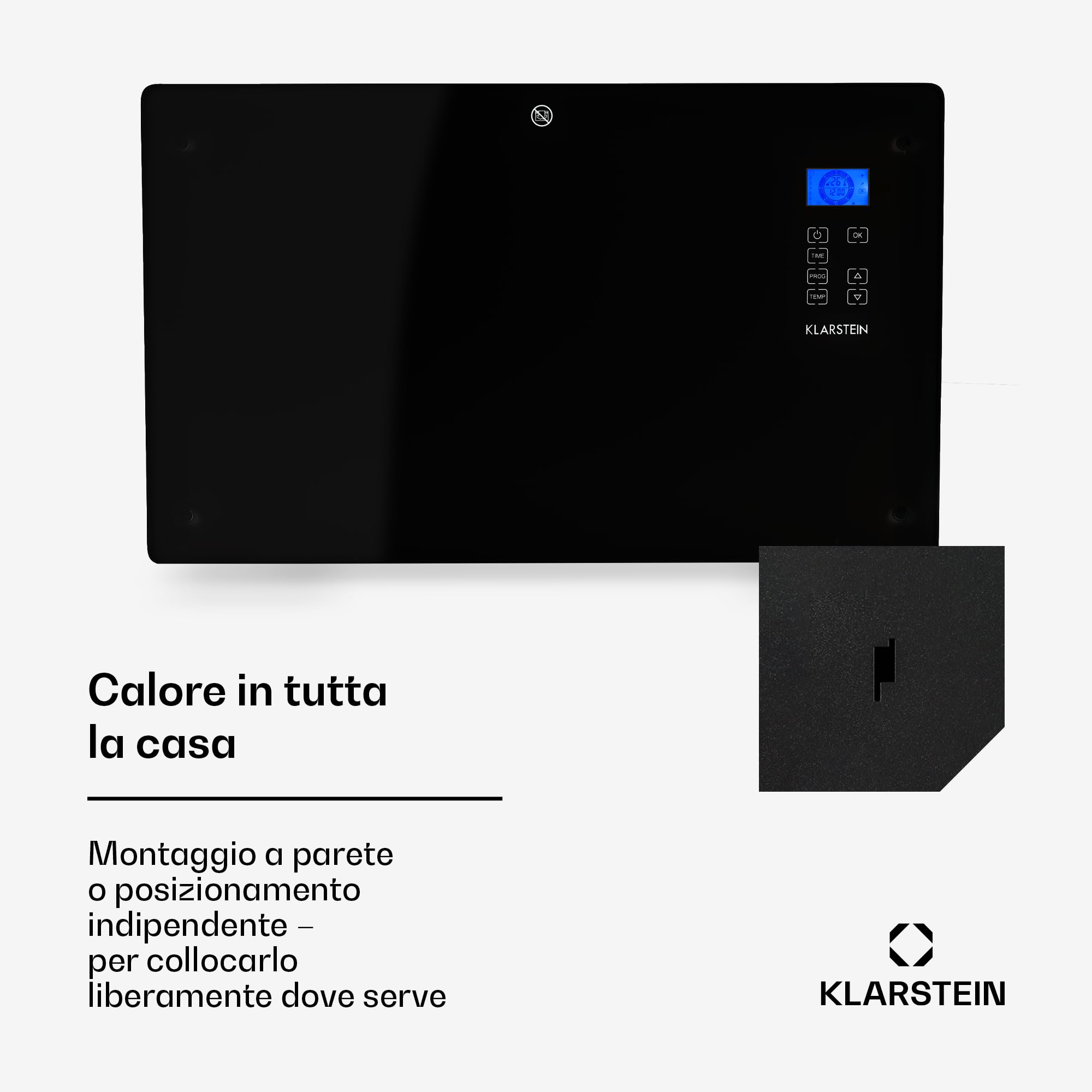 Klarstein Stufa Elettrica Basso Consumo, Stufa Elettrica 2000W, Termoconvettore con Rotelle, Termosifone Elettrico Portatile, Termoconvettore a Parete con Termostato, Stufetta per Casa