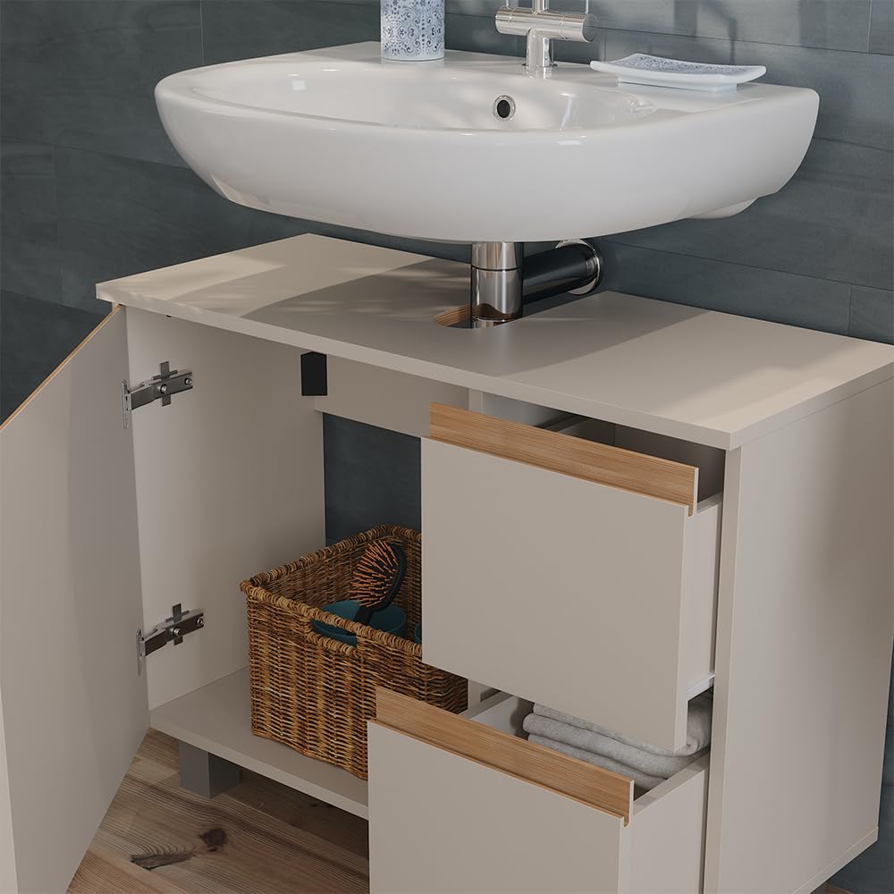 Vicco Set di mobili da bagno J-Shape, Cashmere/Artigianale, 80 cm | composto da specchio da bagno e mobile sottolavabo