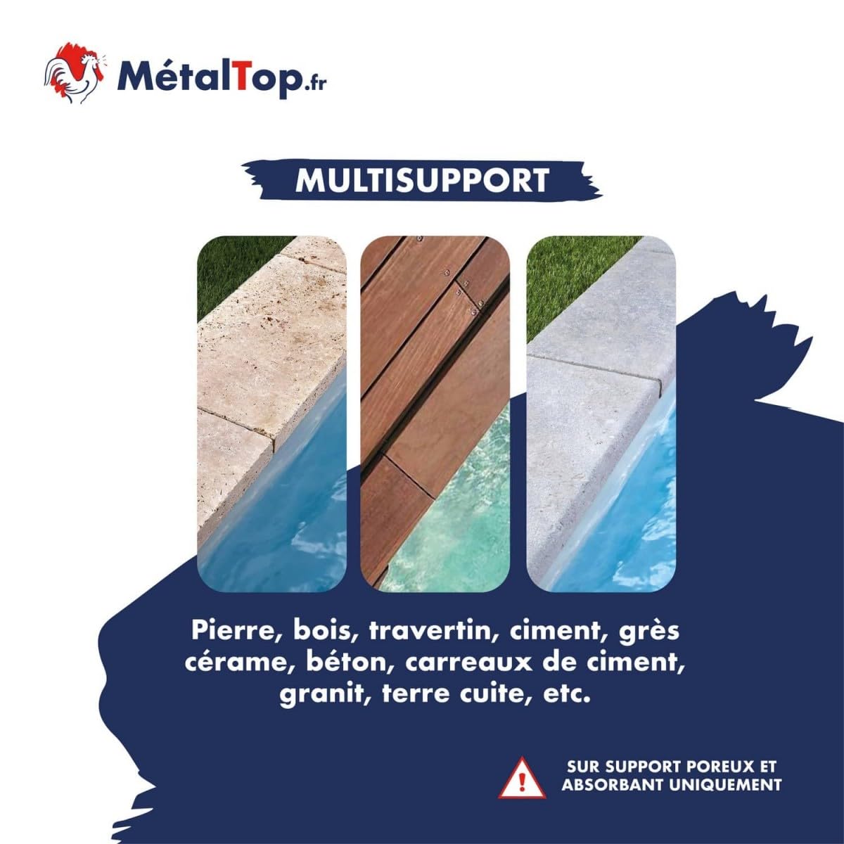 Metaltop - Peinture Margelle Piscine - Gris ardoise - RAL 7015-1 L - Peinture anti-glisse, résistante humidité et UV – Finition durable spéciale extérieur