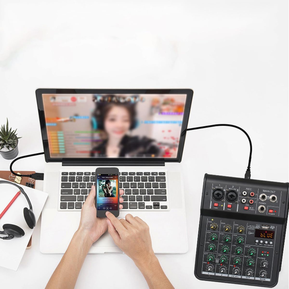 4-kanałowy mikser audio DJ, do mikrofonu komputerowego, miksera, audio do sceny studyjnej na żywo