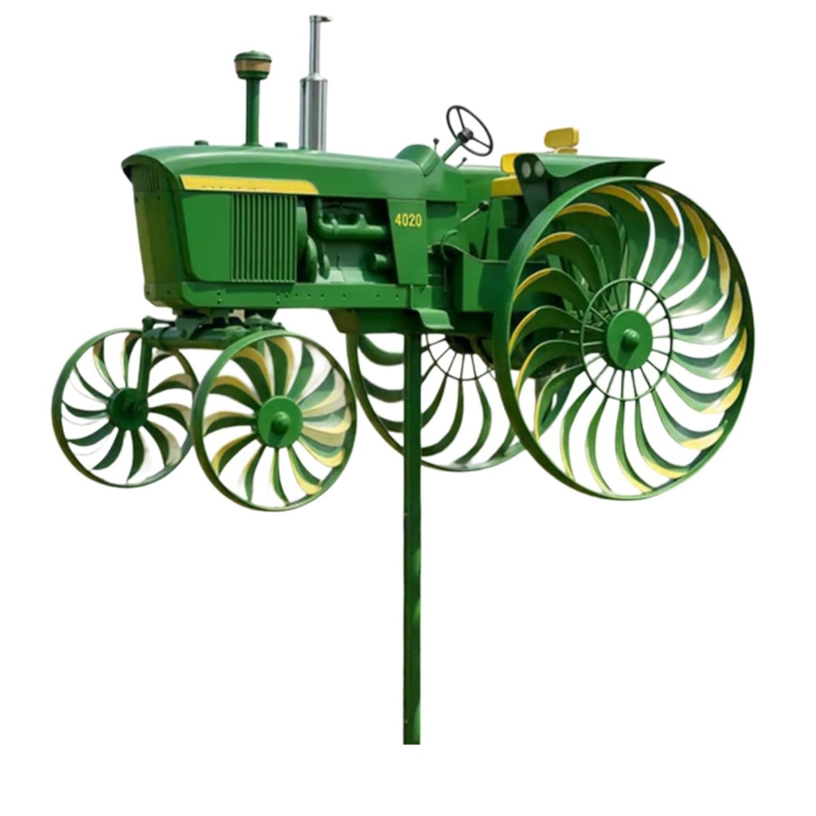 Garden Wind Spinner, Green Tractor Windmill Stake with Rotating Wheels, Outdoor Yard Sculpture Decor Ornament Gift for Friends Family (Green)