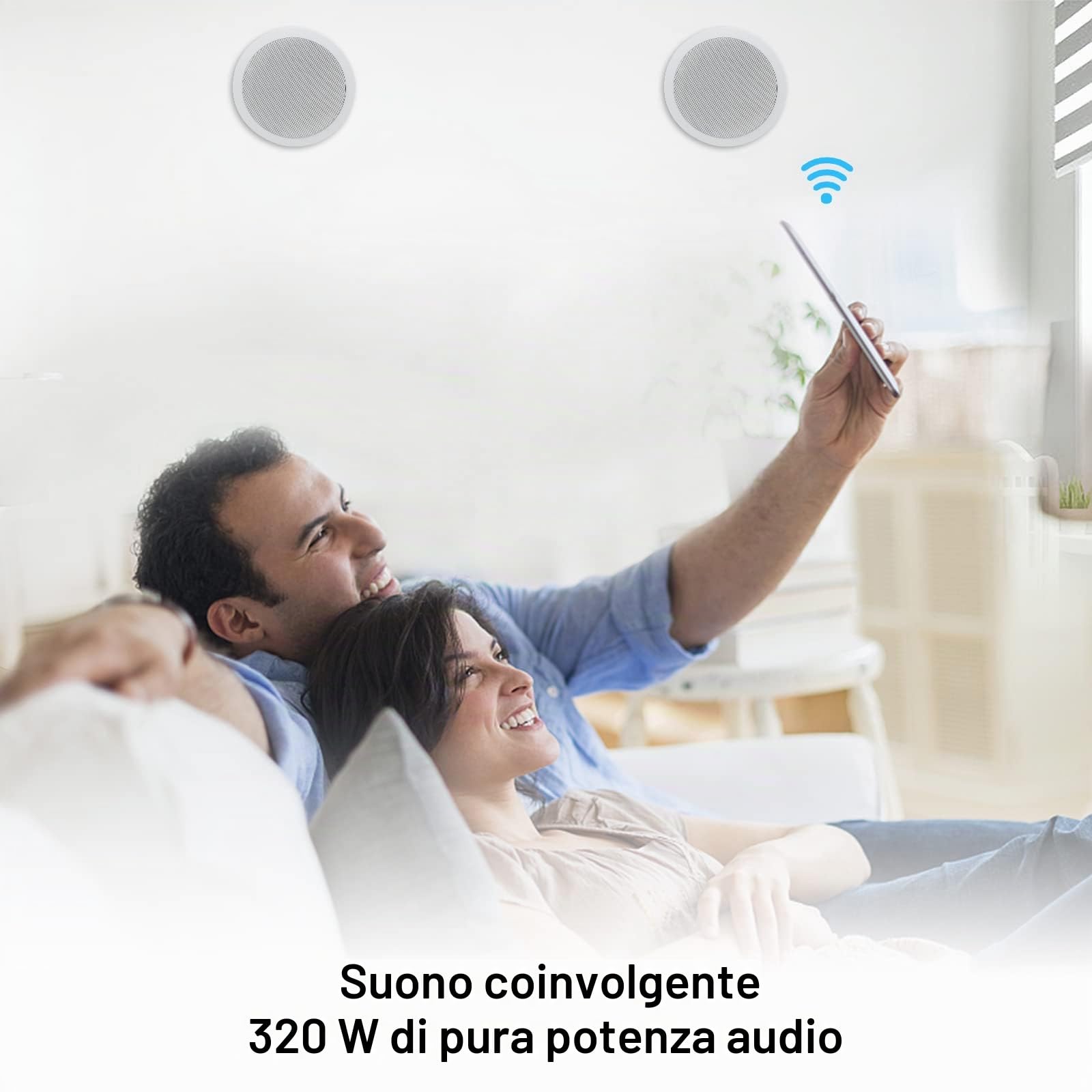 Herdio 6.5 pollici HCS-818BT Altoparlanti da soffitto Bluetooth 320W a 2 vie con montaggio a incasso in altoparlanti a parete per la casa Bagno Cucina Ufficio con audio a gamma completa