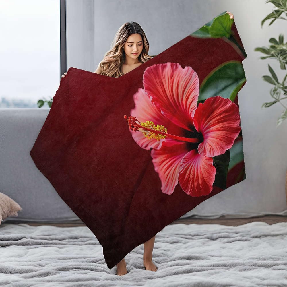 Couverture en flanelle pour bébé et maman unie par la douceur de l'hibiscus rouge