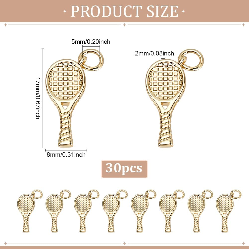 30Pcs Sports Charms Tennis Racket Pendants 18K Gold Plated Brass Charms with Jump Rings Metal Pendant for Necklace Earrings Jewelry Making Accessories Handmade DIY Crafts 17x8x2mm image 2