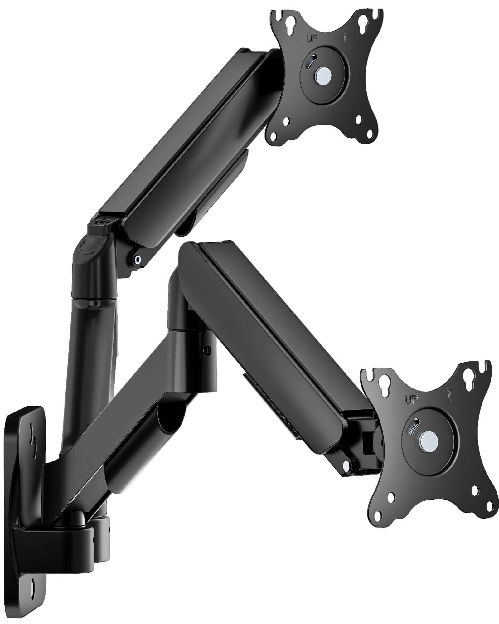 monTEK Soporte de pared para 2 monitores de 17 a 32 pulgadas hasta 9 kg | Giratorio, inclinable y giratorio, altura regulable, VESA 75 x 75/100 x 100