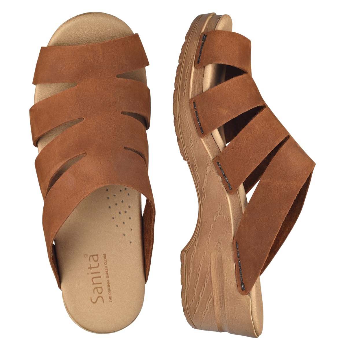 Sanita Monika, Sandali Originali Fatti a Mano in Pelle Flessibile, Plantare Anatomico con Morbida Schiuma, Marrone