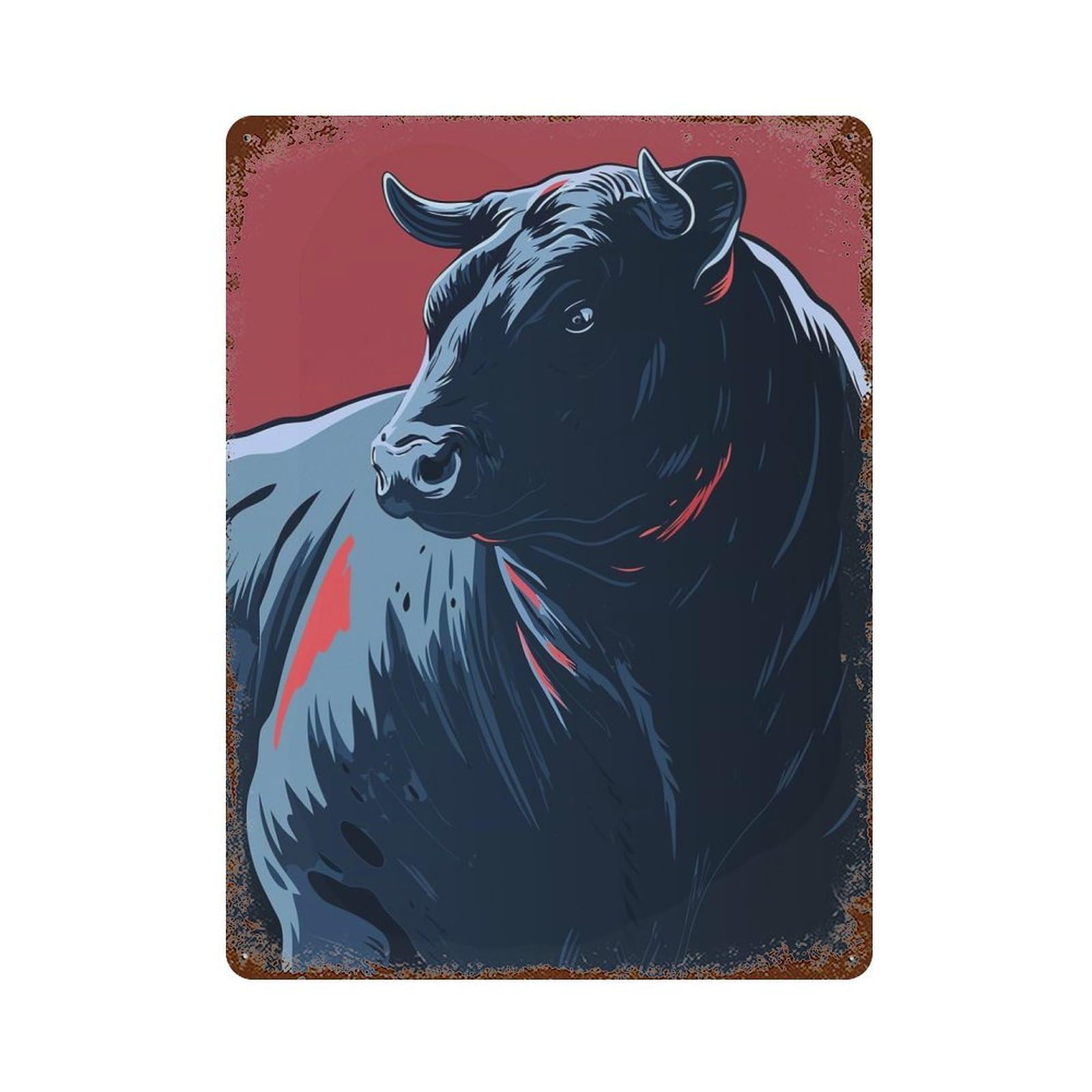 Stylized Bull Illustration on Red Background Vintage Metal Tin Sign 15.7"x11.8", Ideal for Patio, Garden Room And Bar Decor