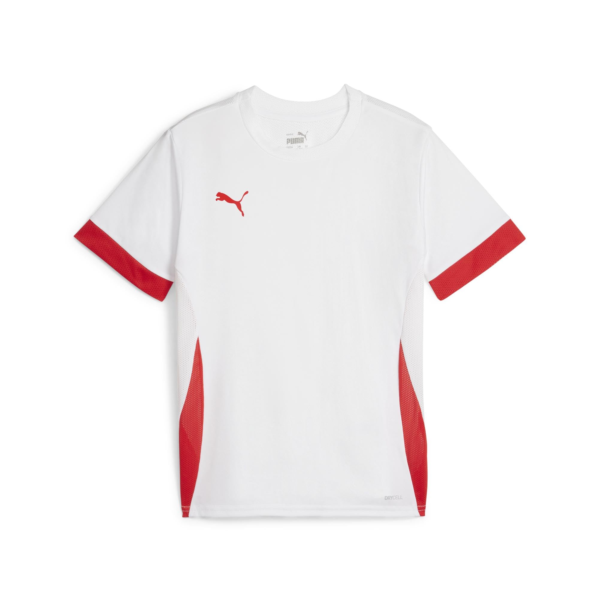 PUMA Unisex Teamgoal Matchday Jersey Jr Football Shirt, Puma White-puma Red-puma Red, 140 EU