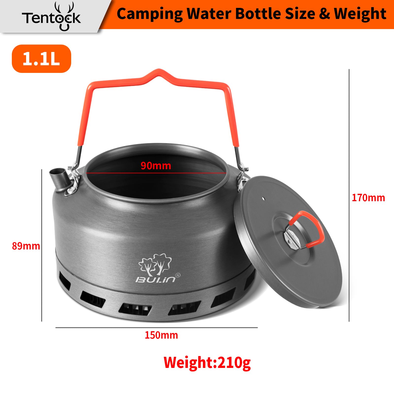 Tentock Czajnik kempingowy ze składanym uchwytem szybkie podgrzewanie czajniczek gazowy na zewnątrz kompaktowe lekkie aluminiowe czajniki 1 l / 1,6 l (1 l)
