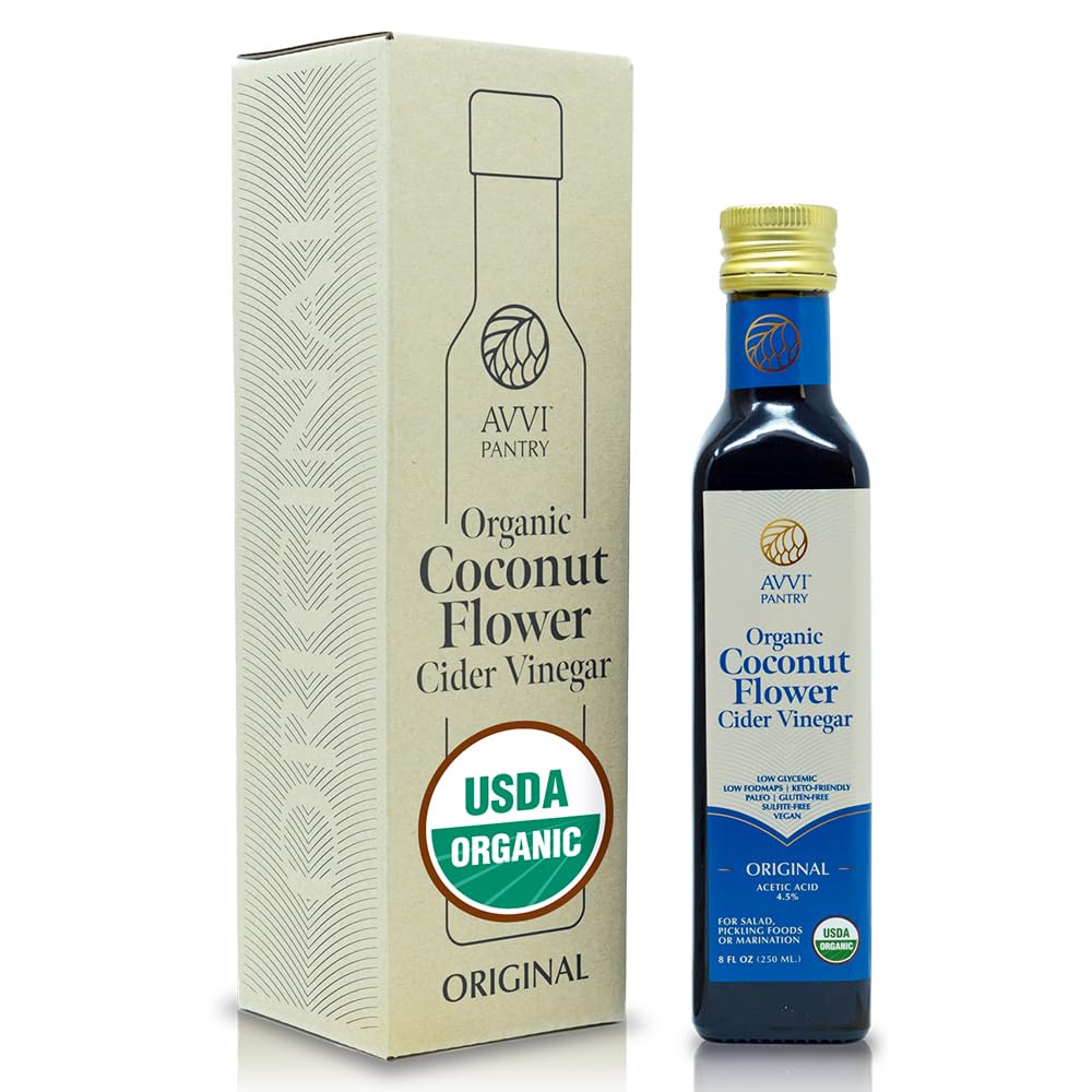 Organic Coconut Vinegar with Nectar by AVVI - Premium Gourmet Balsamic Vinegar Alternative, Low FODMAPs Condiment for Healthy Cooking, Salad Dressing, Marinades, Shot Blend (Original)