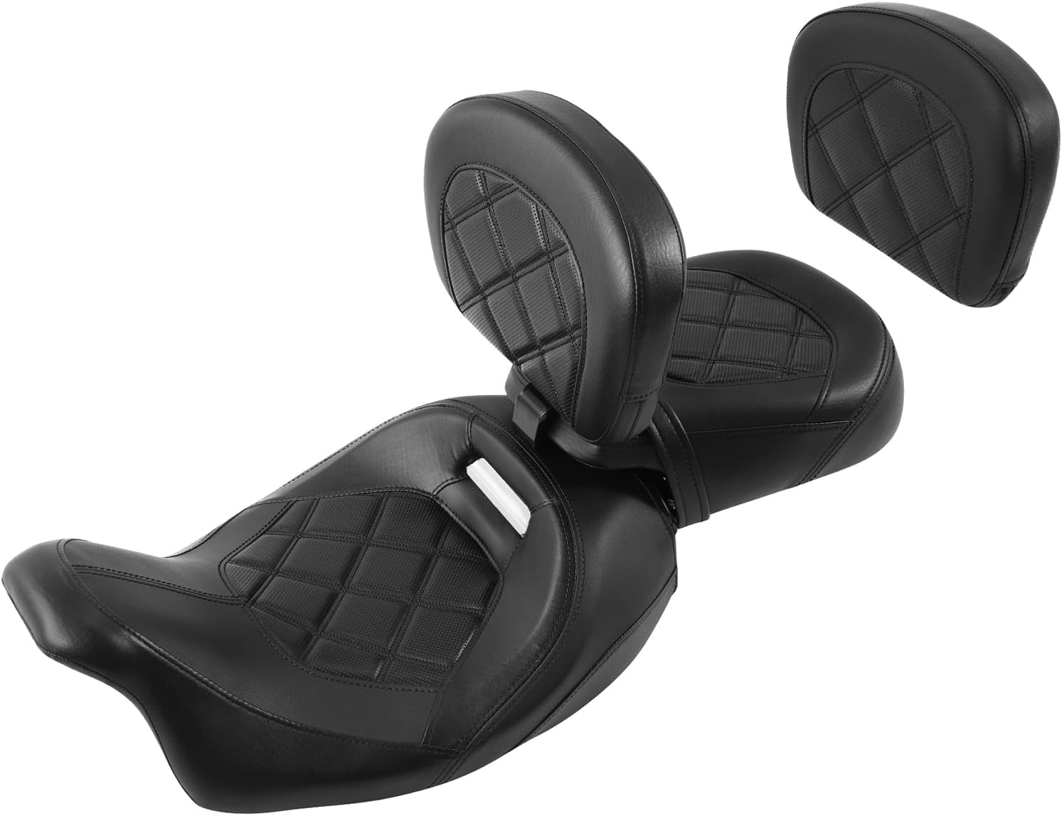 Seat Cushion, SLMOTO Motorcycle Low-Profile Rider Seat 2-Piece Two Up Rider Passenger Seat and Sissy Bar Backrest Pad For Harley Touring CVO Road King Street Glide Road Glide Electra Glide 14-23 Black