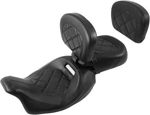 Miniatura 9 de SLMOTO Asiento de motociclista de perfil bajo para motocicleta, asiento de pasajero de 2 piezas para dos personas arriba y almohadilla de respaldo