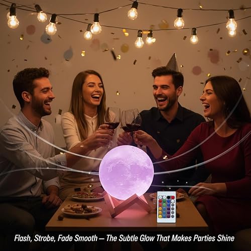 Miniatura 6 de Mydethun Lámpara de luna 3D de 16 colores, 148 modos de iluminación, luz nocturna regulable recargable de 5.9 pulgadas con control remoto y soporte