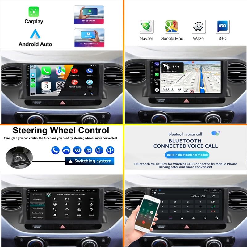 Radio Car Play para Hyundai i10 2014-2017 con pantalla táctil de 9 pulgadas HM607 8 Core 2+64GB 5
