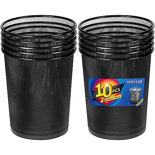 Image of 10-Pack Black Mesh Trash Cans, 6 Gal Mesh Office Trash Can, Open Metal Wire Wastebaskets, Waste Basket Trash Can for Near Desk,Recycling Garbage Container Bin for Office,Home,School