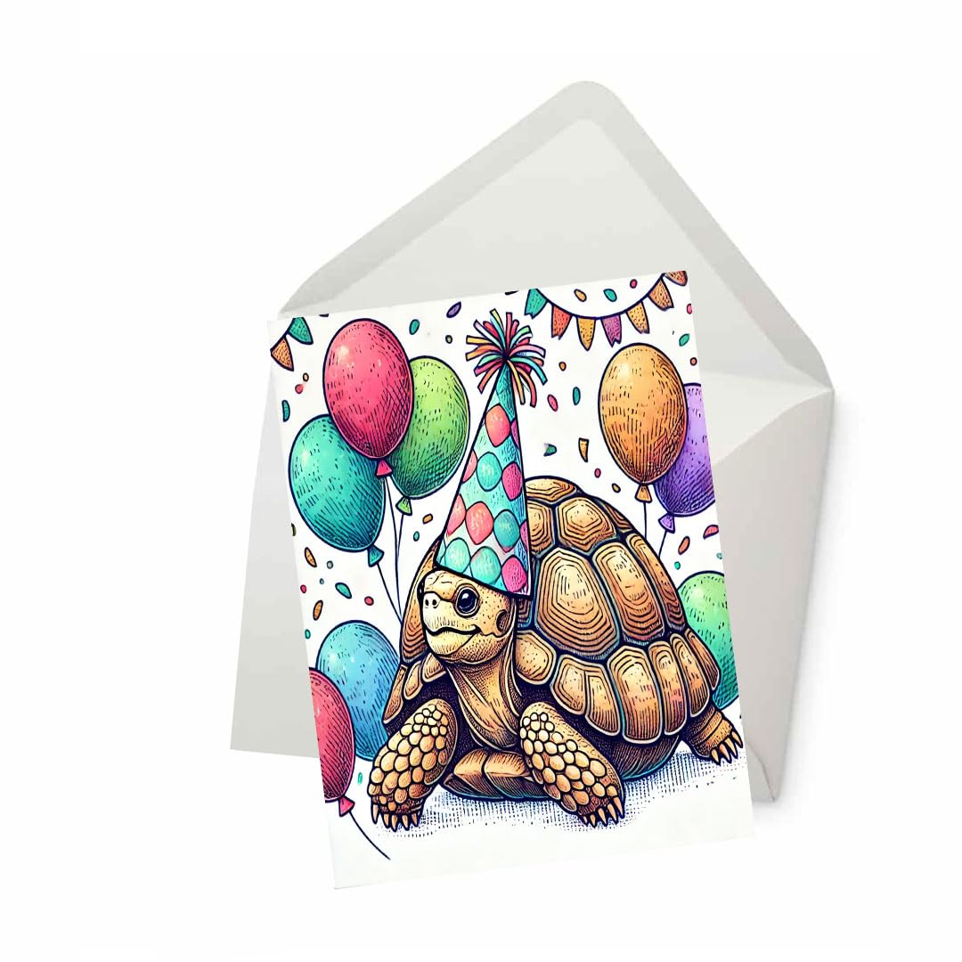 PICTURE THIS PRINTS Tortoise Birthday Card, Tortoise Party Greeting Card, Turtle Birthday Card, Funny Tortoise Birthday Card, Animal Birthday Card