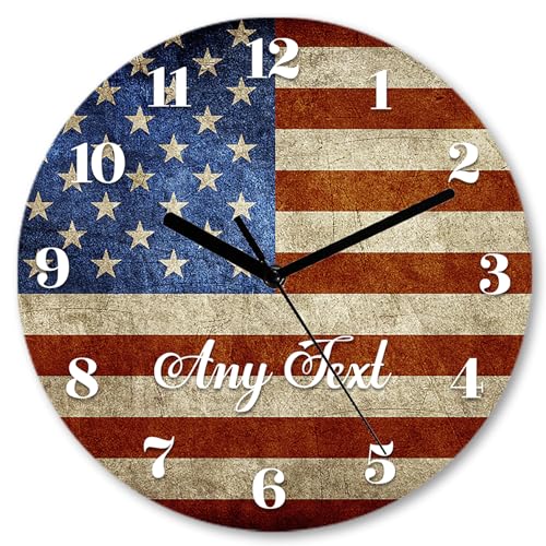American Flag Wall Clock Personalized Custom Wall Clocks Silent Non-Ticking
