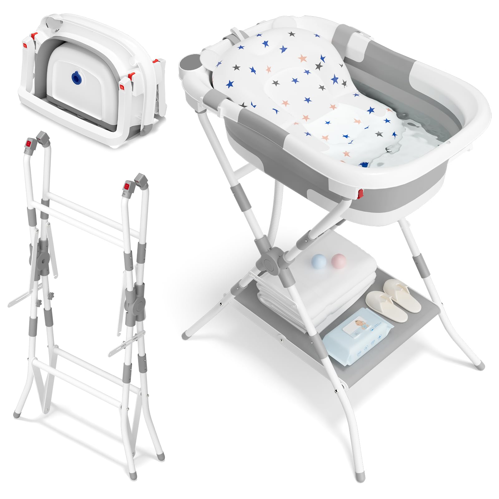 Vasca da bagno 2-in-1 per bambini con supporto, vasca da bagno pieghevole per bambini con rete di supporto per il bagno, adatta per neonati fino a bambini piccoli, design multiuso e pieghevole